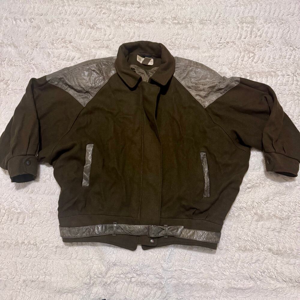 Vintage David Benjamin Collection Wool Coat Jacket Leather Trim Dolman Batwing